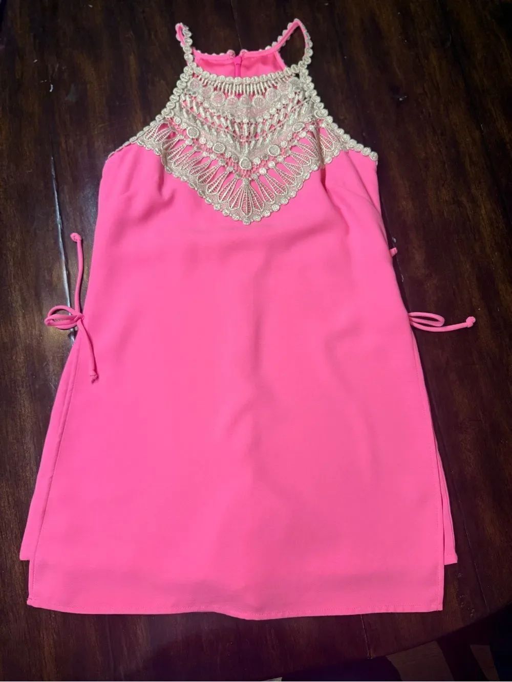 Lilly Pulitzer Hot Pink Dress with Gold Crochet Halter